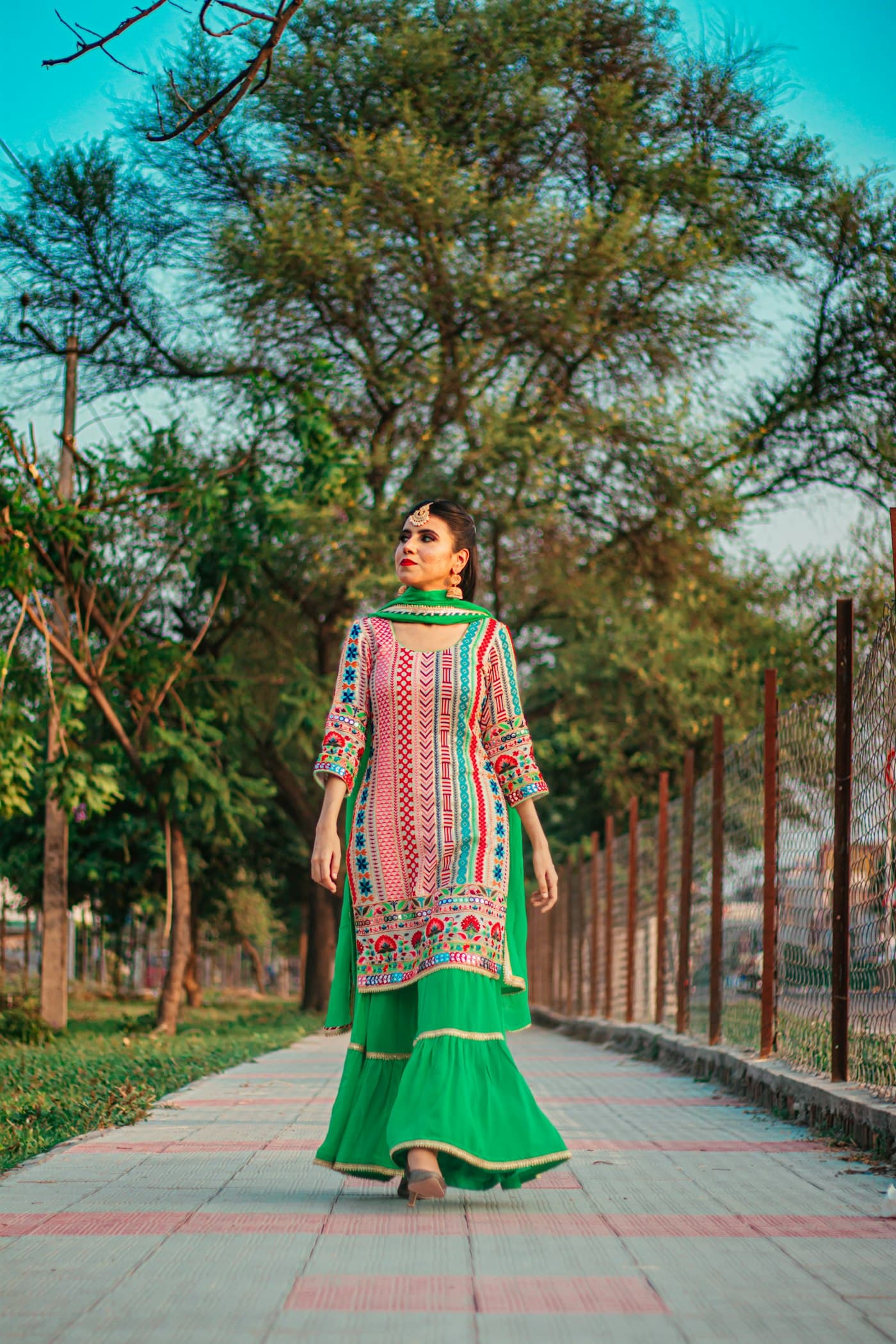 Emerald Sharara Three-Piece