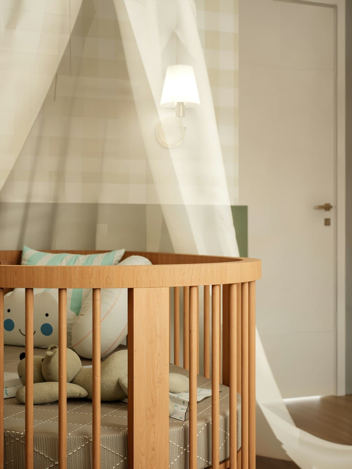 Round Wooden Cot with Canopy