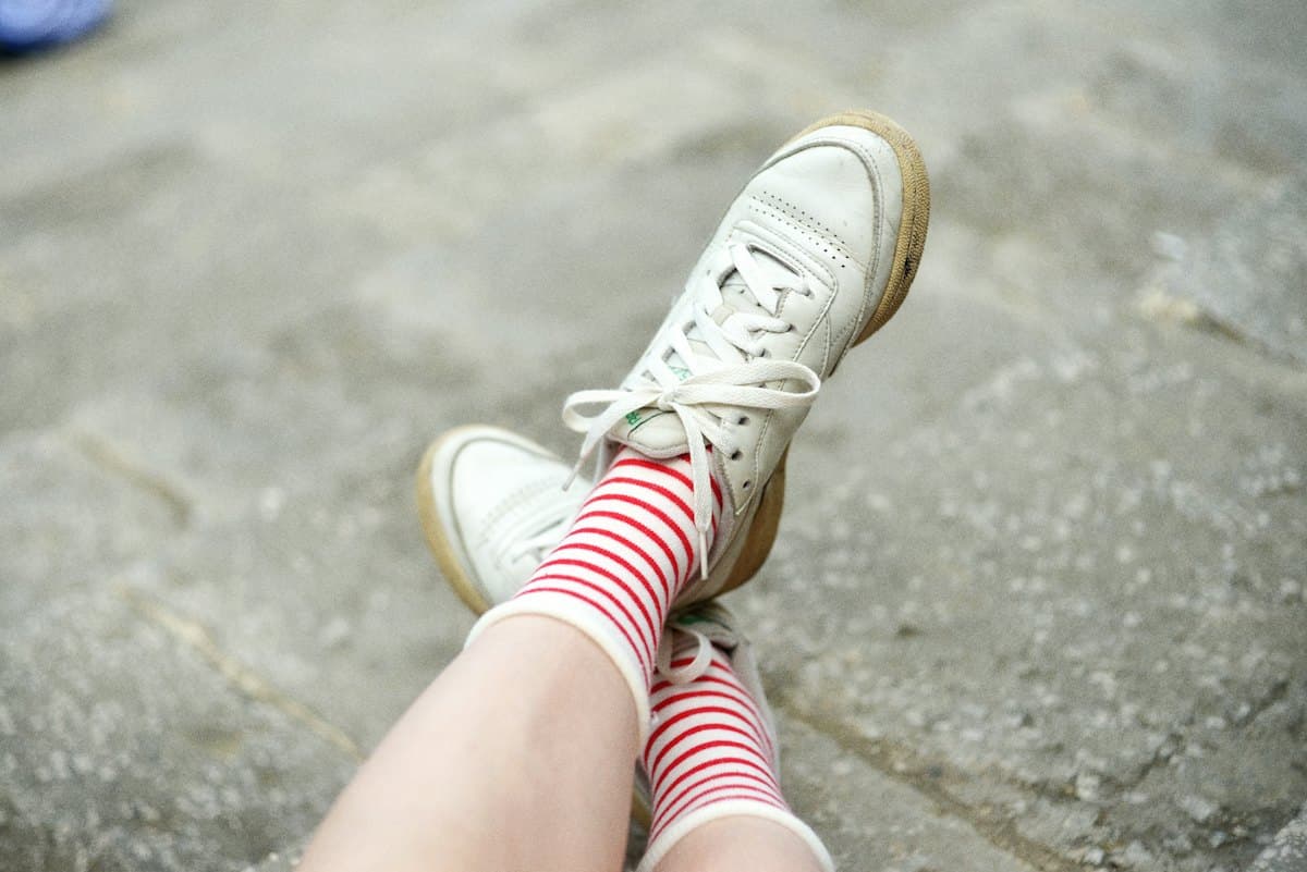 Striped socks, white kicks