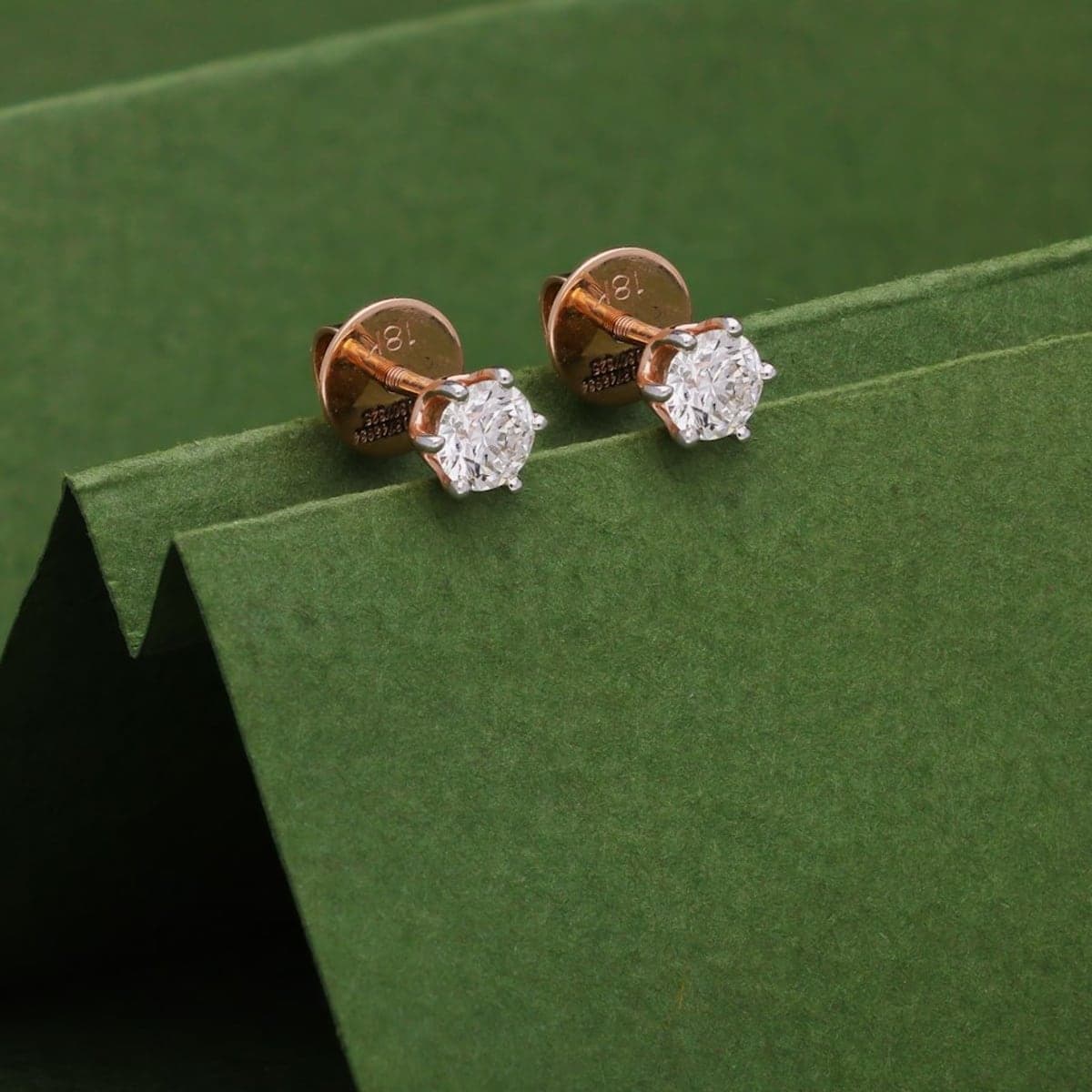 Reya Solitaire Studs, 18K Rose Gold